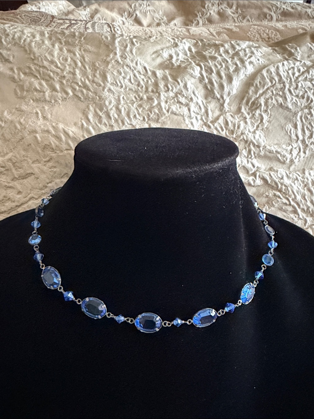 Gorgeous blue crystal necklace sterling silver oxidized hand made vintage - Picture 7 of 13